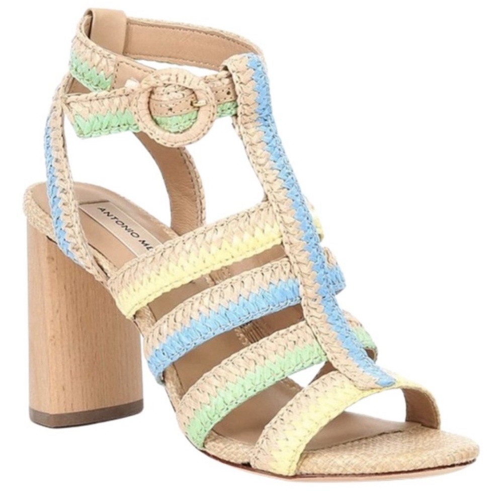 Antonio Melani Raffia Ankle Strap Block Heels Sandals Size: 7.5M